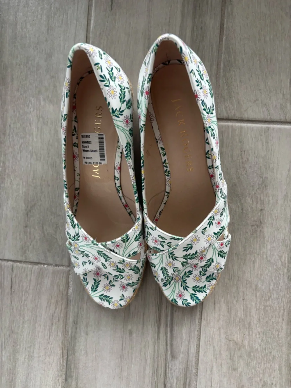 Jack Rogers Criss Cross Floral Wedge Sandals - Women's Espadrille size 8 NWT